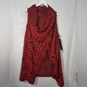 NWT Tara Vao Red Black Asymmetrical Knit Boho Sweater Vest Women's L   $169